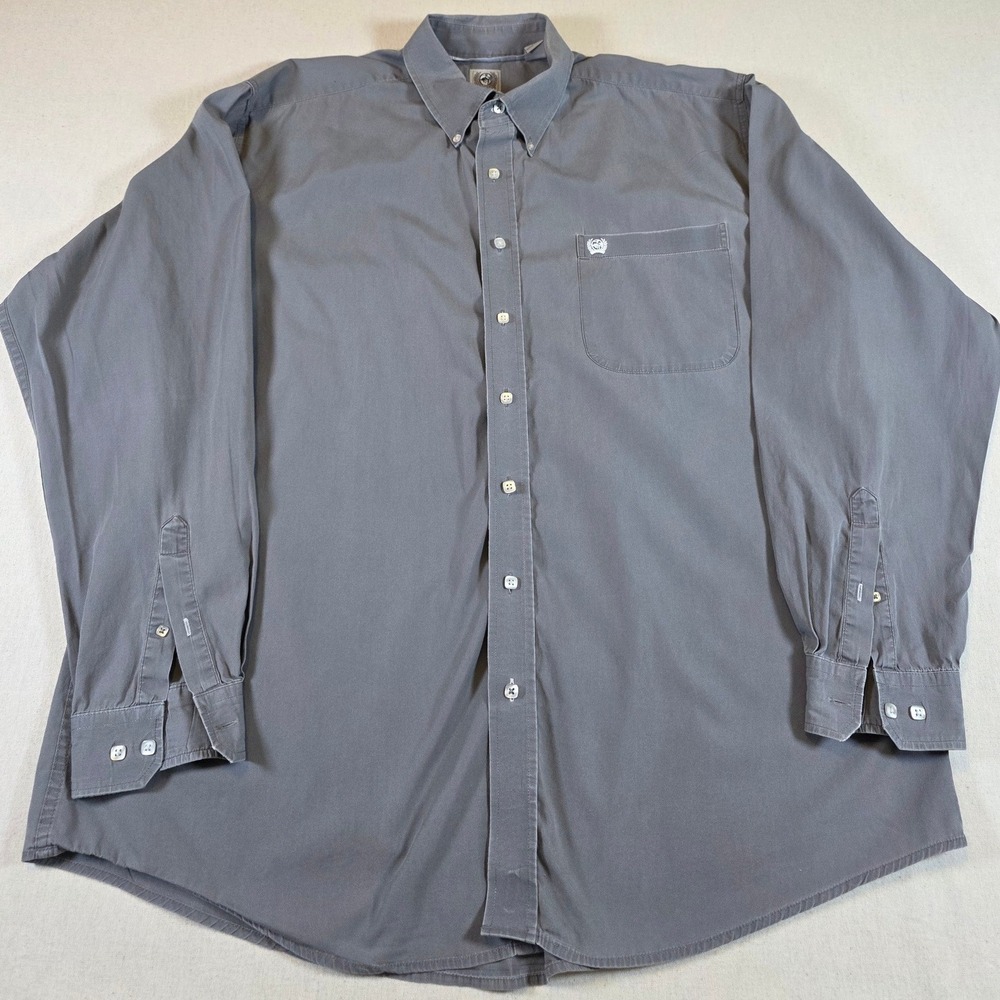 Cinch Button Down Shirt Mens XL Gray Solid Cotton Long Sleeve Western Workwear‎